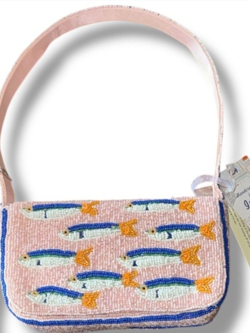💕▪️Made In India▪️ Pink Sardine Beaded Fish Shoulder Bag - Picture 2 of 5